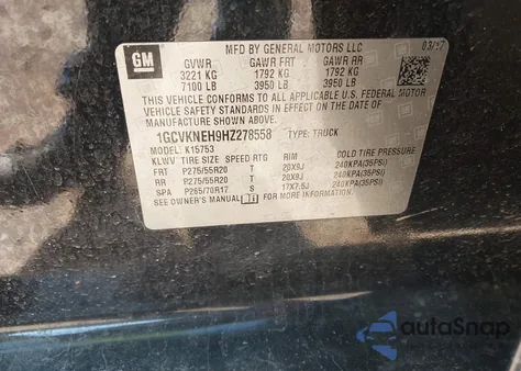 2017 Chevrolet Silverado 1500 Wt z USA, uszkodzony, nr VIN 1GCVKNEH9HZ278558